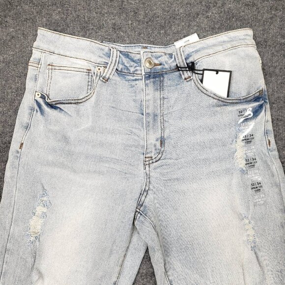 Rue21 Jeans Mens 32X34 Blue Denim Loose Crop Supreme Flex Distressed Stretch New - Picture 4 of 12